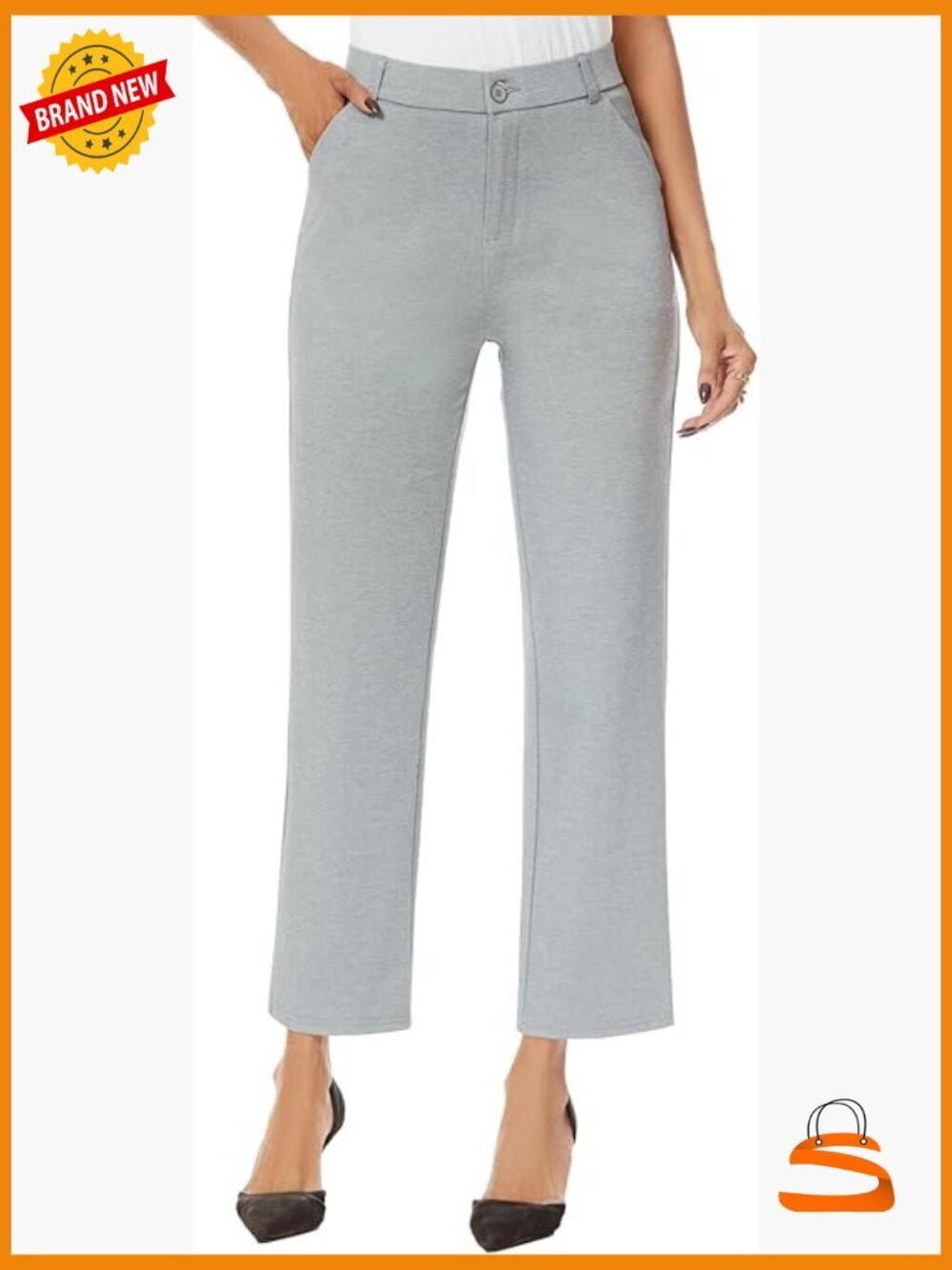 Women's Straight Leg Dress Work Ankle Pants Slacks with Pockets